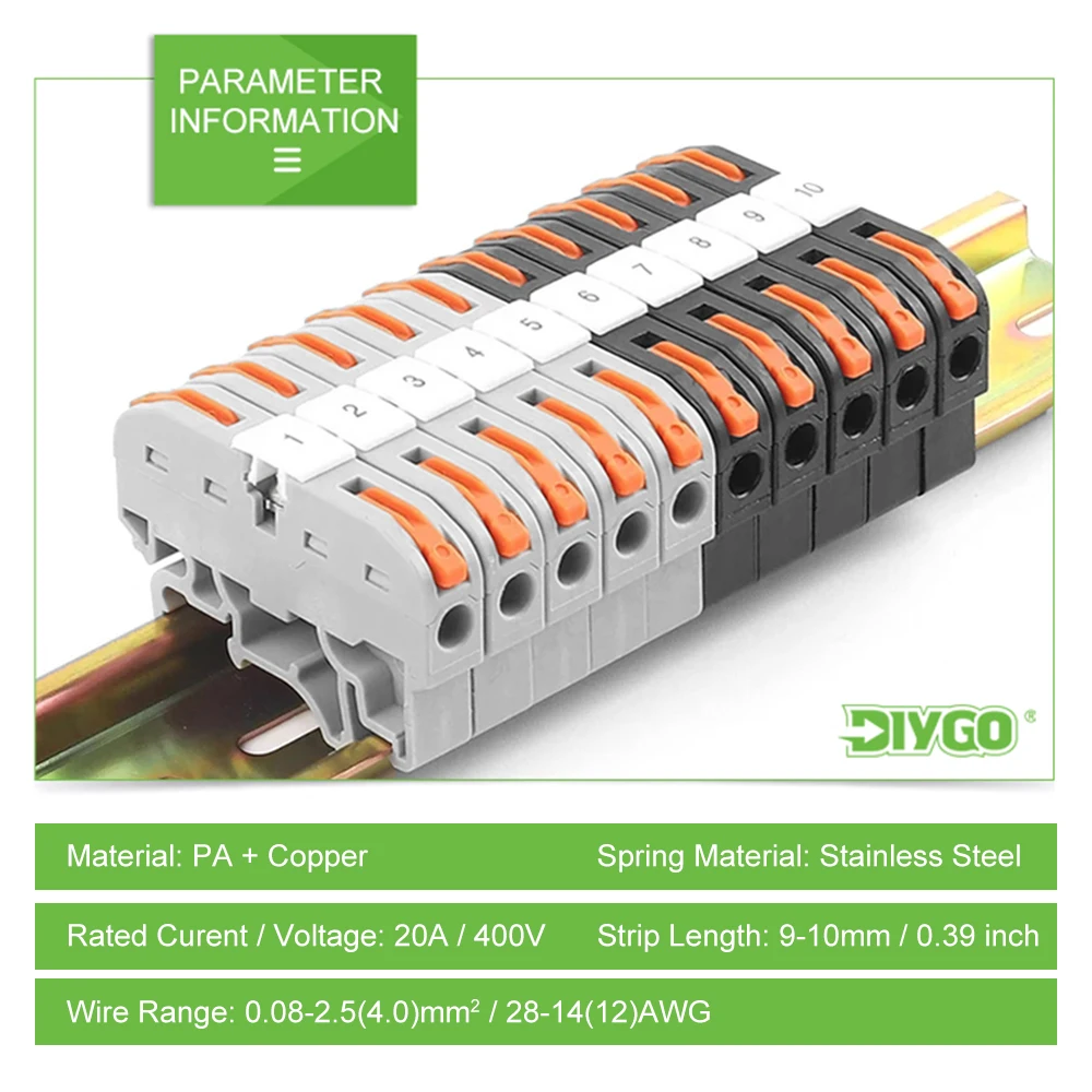 10PCS Universal Compact Splicing Din Rail Terminal Block Push-in Press Type Wire Connector With Number Strip Accessories Set