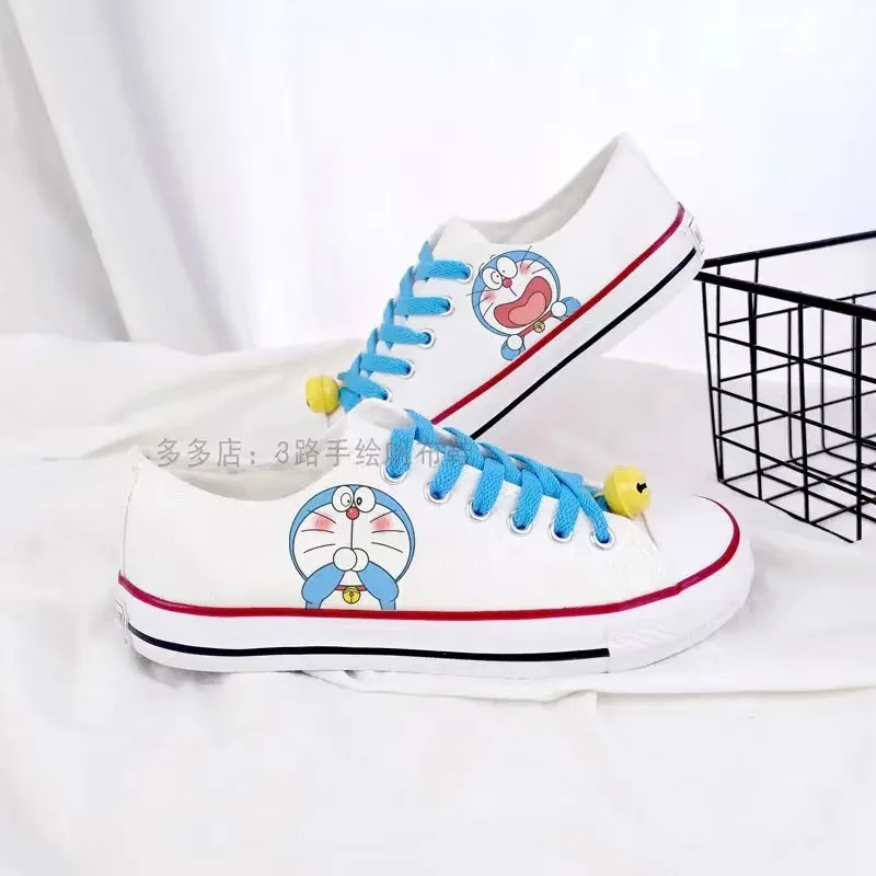 Doraemon Real Pictures Low Top Canvas Shoes pour hommes et femmes, grande taille, blanc, printemps, décontracté, livraison directe, nouveau, 2025