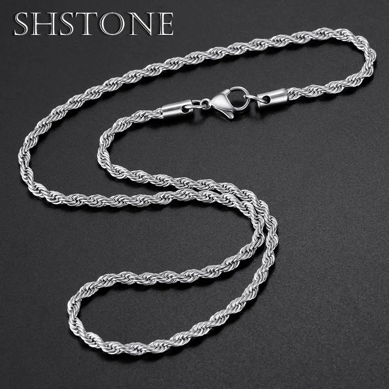 SHSTONE 925 Sterling Silver Width 2 3 4MM Twisted Rope Chain Necklace Men Women Necklace 40-75cm Fashion Choker Gift Jewelry