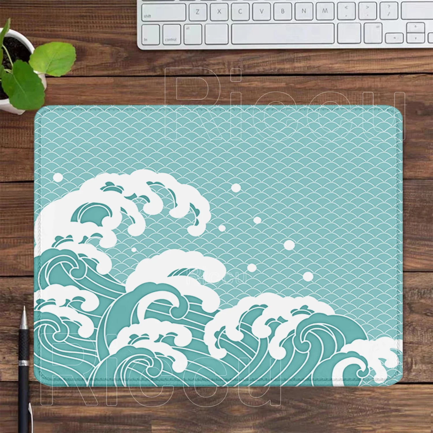 HD Printing Ukiyo-e Style Small Size Mouse Pad Light Blue Sea Kawaii Rubber Gaming Keyboard Office Accessories Overlock Desk Mat