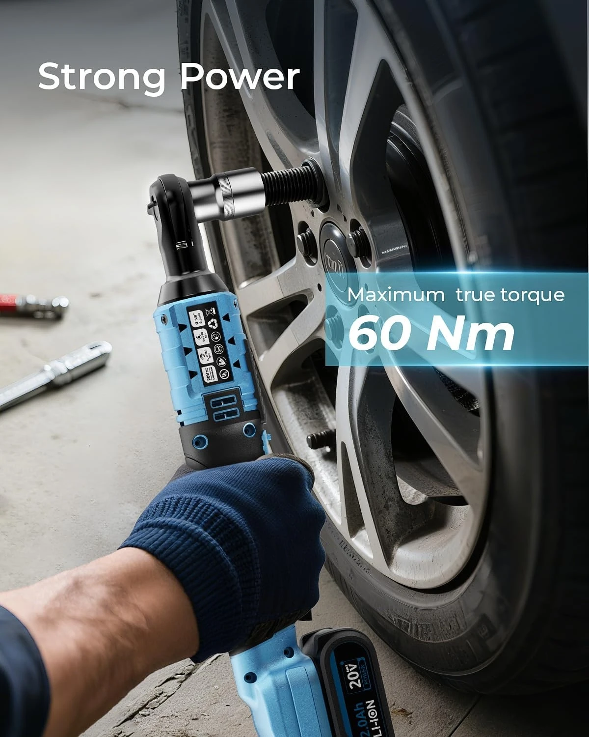 20V Cordless Electric Ratchet Wrench Set 3/8' Drive 44.2 Ft-lbs (60 Nm) Torque 260 RPM Includes 2.0Ah Battery & Fast Charger 7 Sockets + 1/4' Adapter – For Automotive Repair DIY Home Use