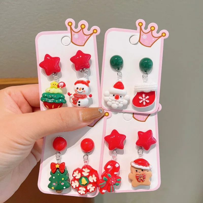 Clip Earrings Christmas Children Pendant Painless Comfortable Cute Sweet Party Resin Premium Sturdy Lightweight Adorable
