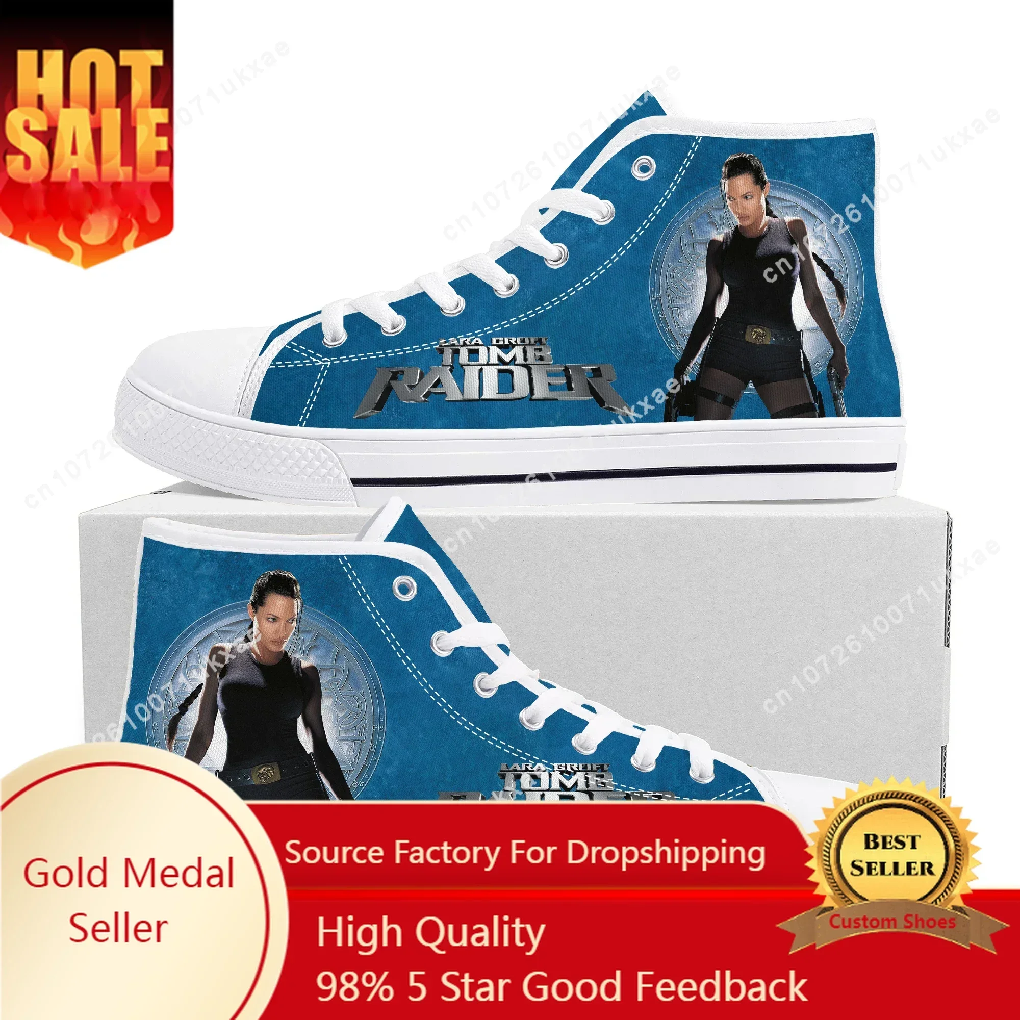 

Lara Croft Tomb Raider High Top Sneakers Mens Womens Teenager Angelina Jolie Canvas Sneaker Couple Casual Shoe Customize Shoes