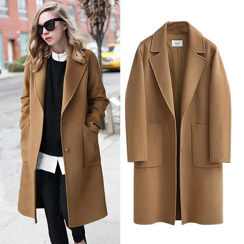 Women Handmade Corrugated Water Ripples Coat Double-sided Cashmere Wool Long Woolen Jacket Cashmere Coat Outerwear