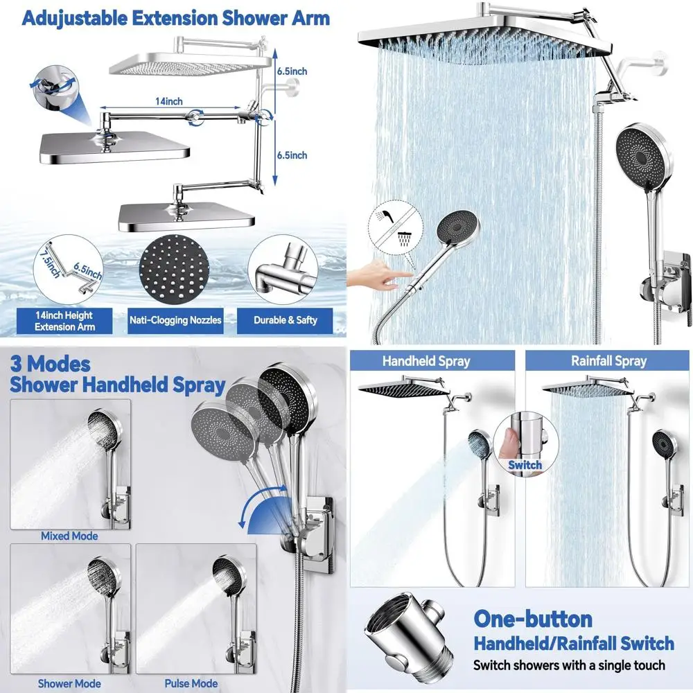 

Душевая система 71 Chrome: 13-дюймовая лейка, 3-режимная ручная лейка, двойной душ, выдвижной рычаг