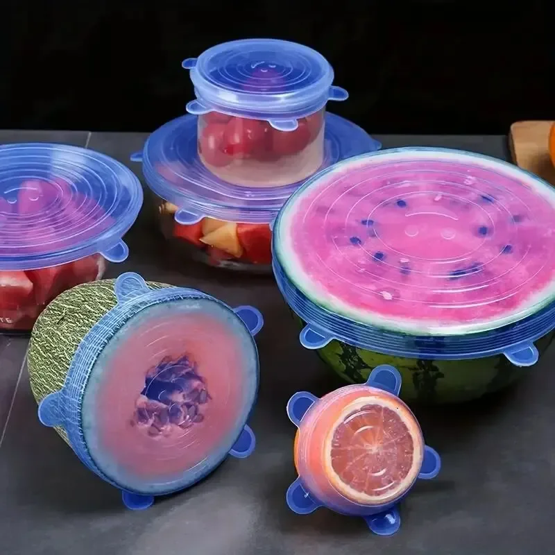 6pcs Reusable Silicone Stretch Lids For Food Bowls - Multifunctional Fruit And Vegetable Fresh-Keeping Cover image 2