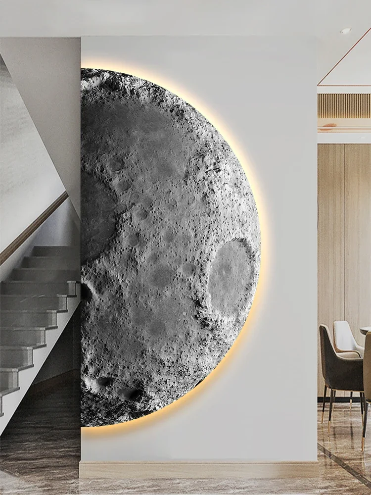 Remote Control Dimming Wall Painting Lamp Creative Minimalist Living Room Background Wall Decor LED Moon Painting Wall Lights