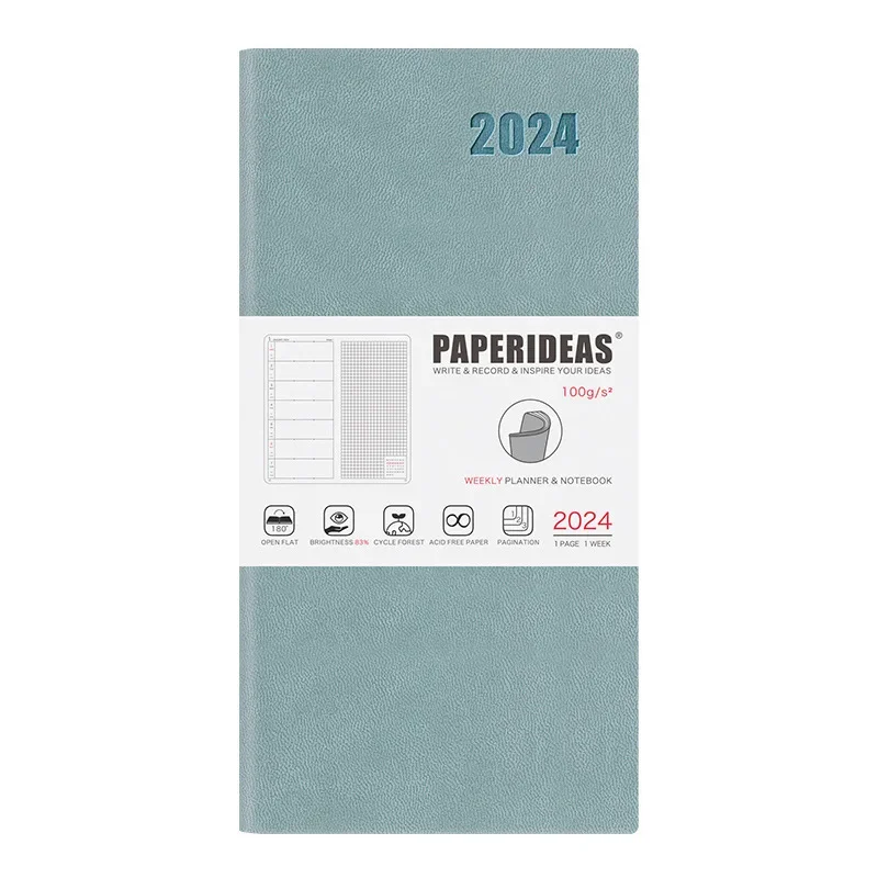 PAPERIDEAS 48k Soft Leather Notebook with Page Numbers Hand Account Weekly Plan Book 2025 Schedule Book Office Accessories