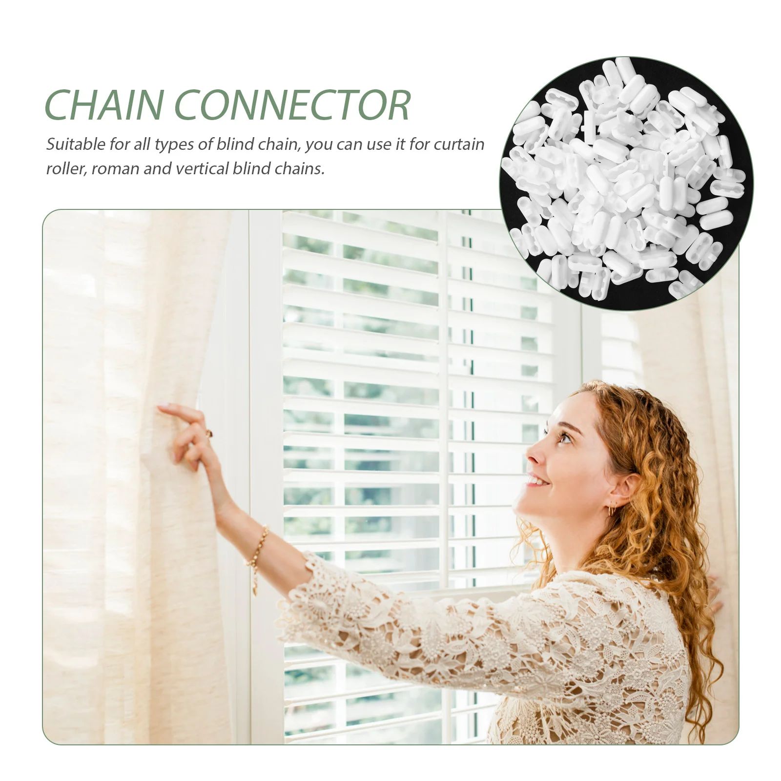 100 Pcs Chain Connector Clips Blinds Connection Beaded Connectors White Pom Curtain Rod