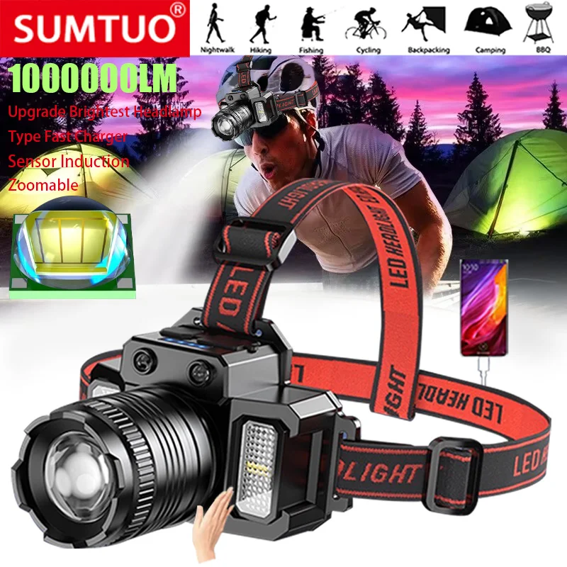 

USB Rechargeable Headlamp High Lumen Bright Head Lamp with LED Headlight 5 Mode IPX4 Waterproof Head Flashlight Head Light