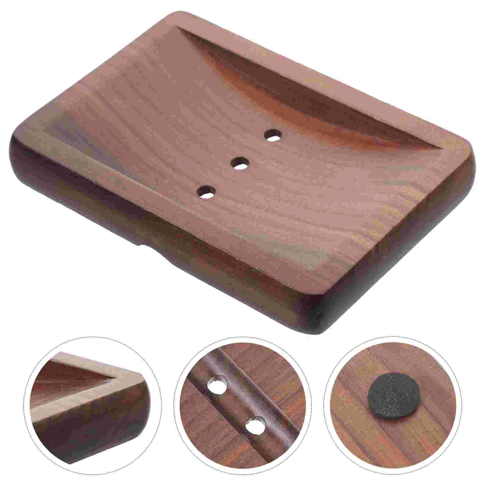 

Walnut Soap Dish with Drain Sink Stand Tray for Bathroom Holder Case Rack Supply Kitchen Plate Log