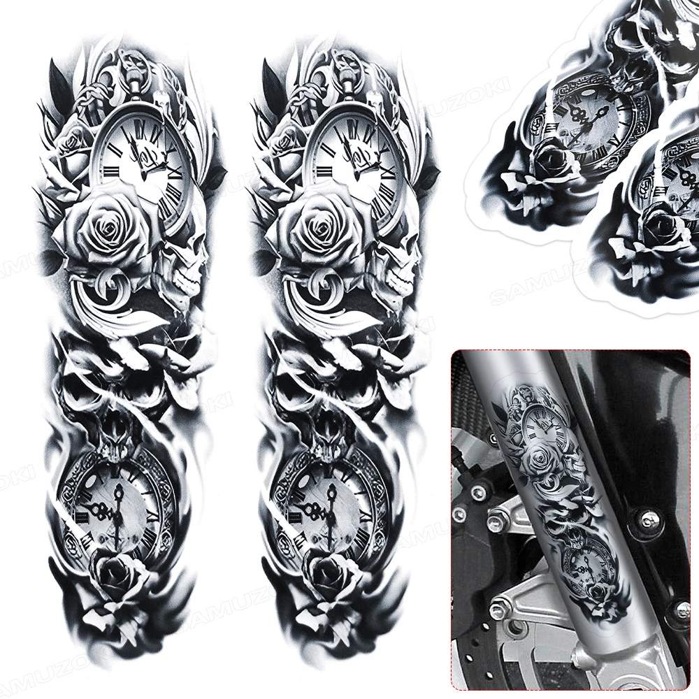 Pair of Front Fork Skull Sticker Decals DIY Motorcycle Graphics Black Skull Design