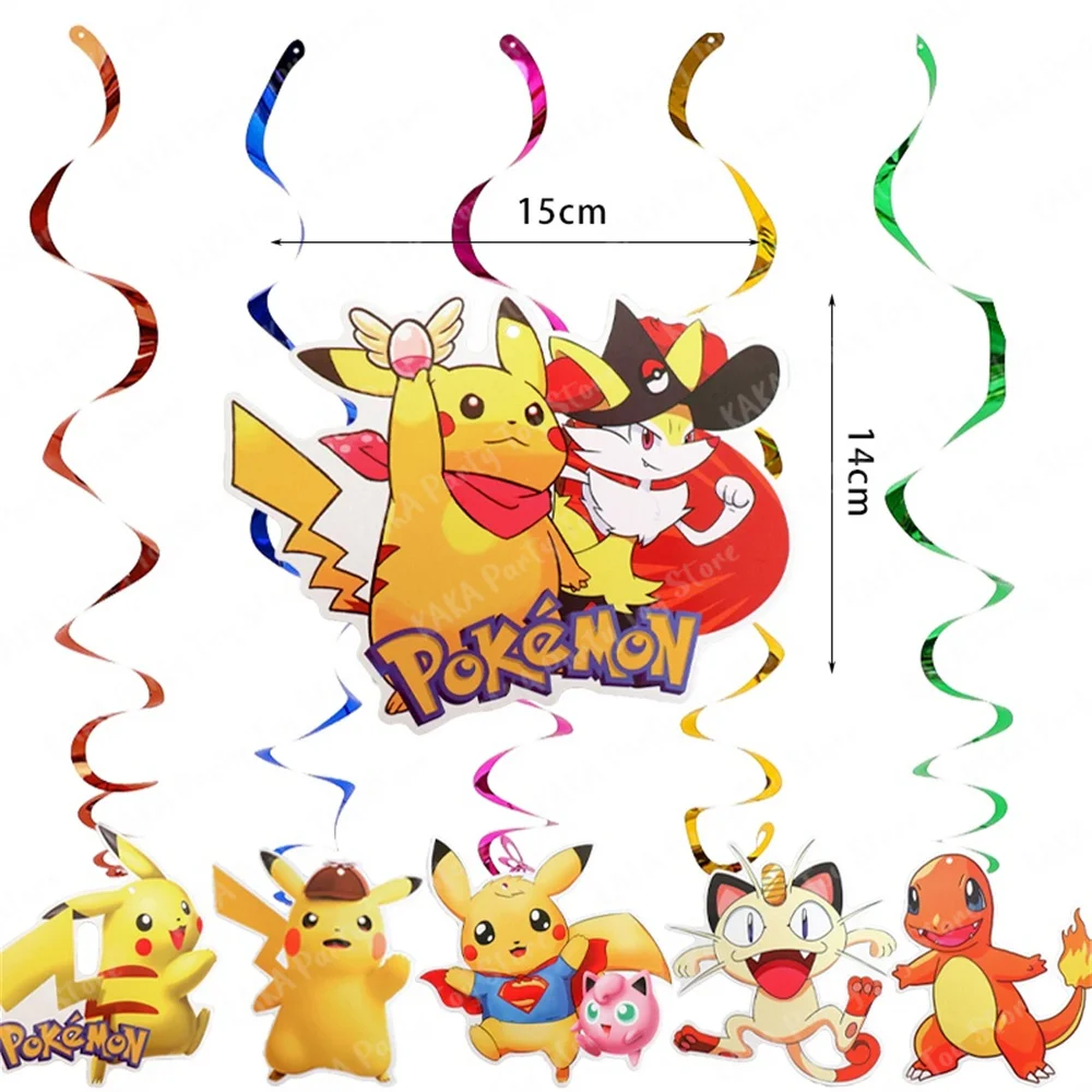 6/12/18/24Pcs Pokemon Hanging Swirls Decorations Pikachu Ceiling Swirl Foil Decor Kids Baby Shower Birthday Party Supplies