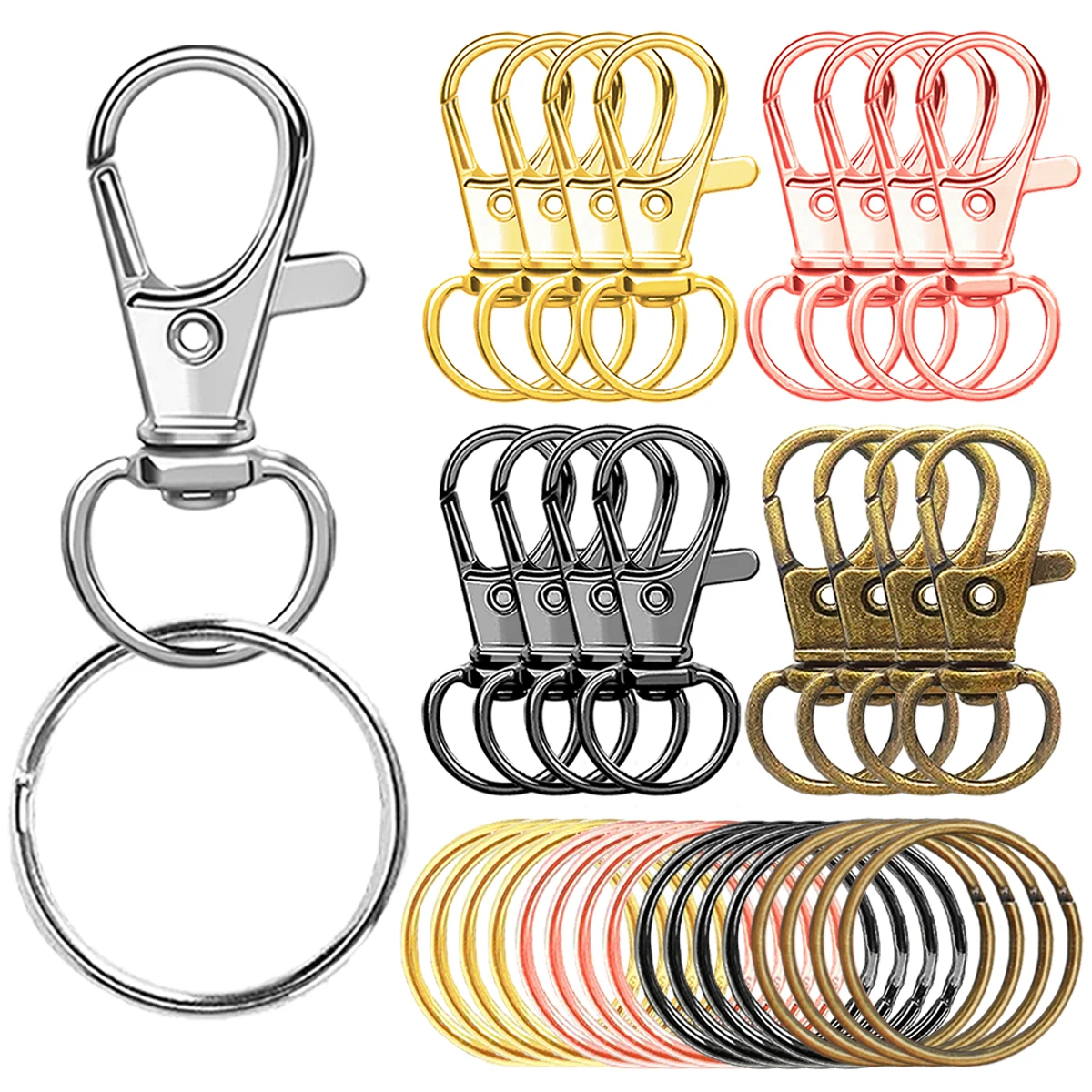 18/28/38/58 Sets Of Swivel Spring Clip With Key Rings, For Keychains, Lanyards, Bag Accessories, DIY Crafts and Gifts Making