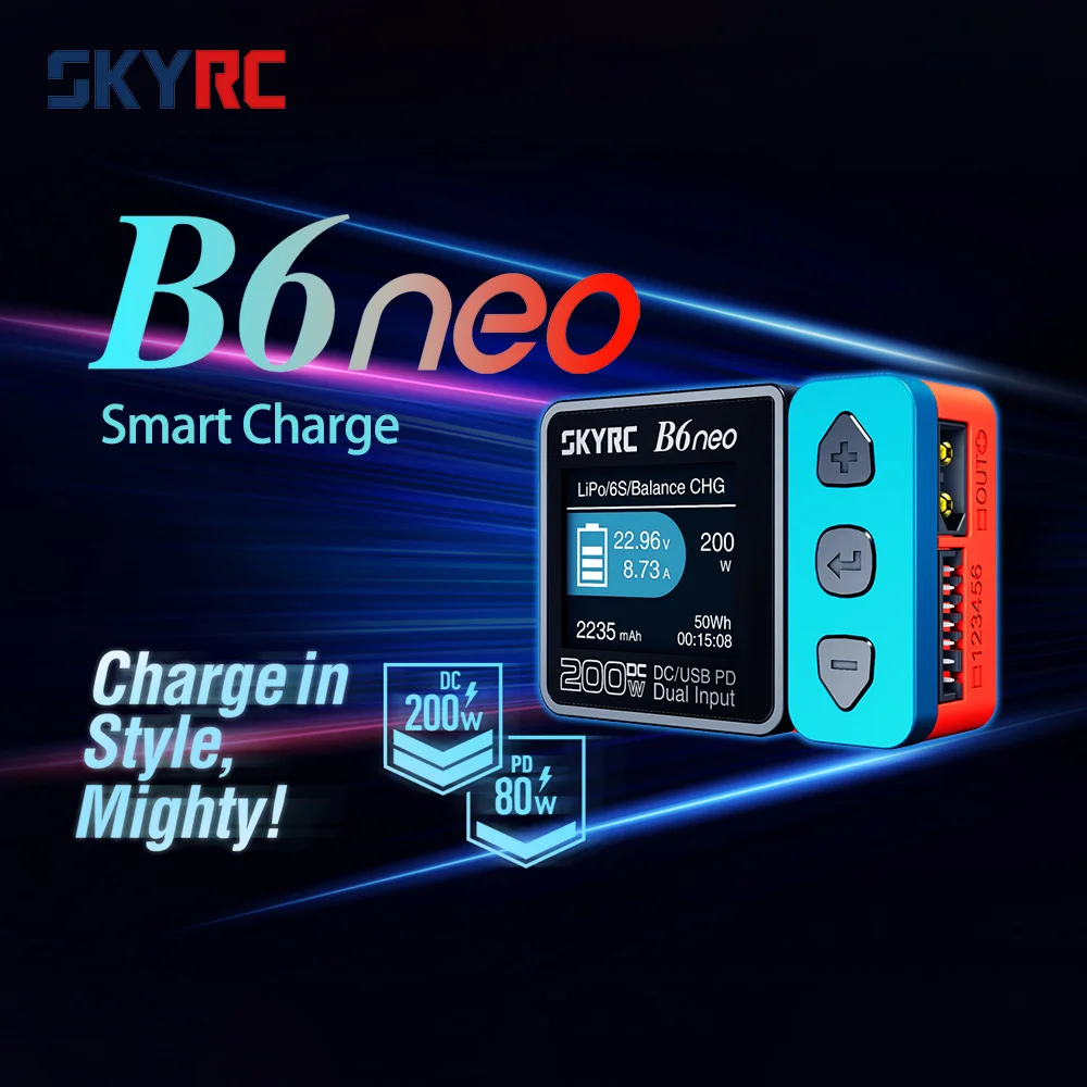 SKYRC B6neo Smart Balance Charger LiPo Battery Charger DC 200W PD 80W Input for RC Model Car Ship Boat Airplane