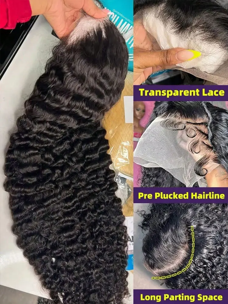 42 Inch 250%Density Deep Wave 13x6 HD Lace Front Human Hair Wig 5x5 Gluless Deep Wave Human Hair Wig PrePlucked With Baby Hair