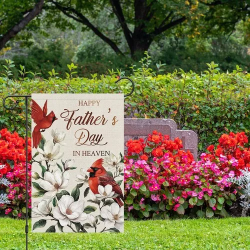 Happy Father's Day in Heaven Garden Flag 12 x 18 Inch Double Sided Burlap, Card YYZ