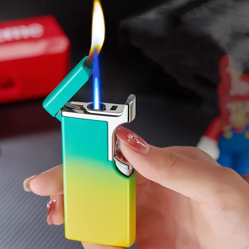 

Creative Open Flame Windproof Inflatable Lighter Straight To Blue Flame Cigar Lighter Dual Fire Personality Men