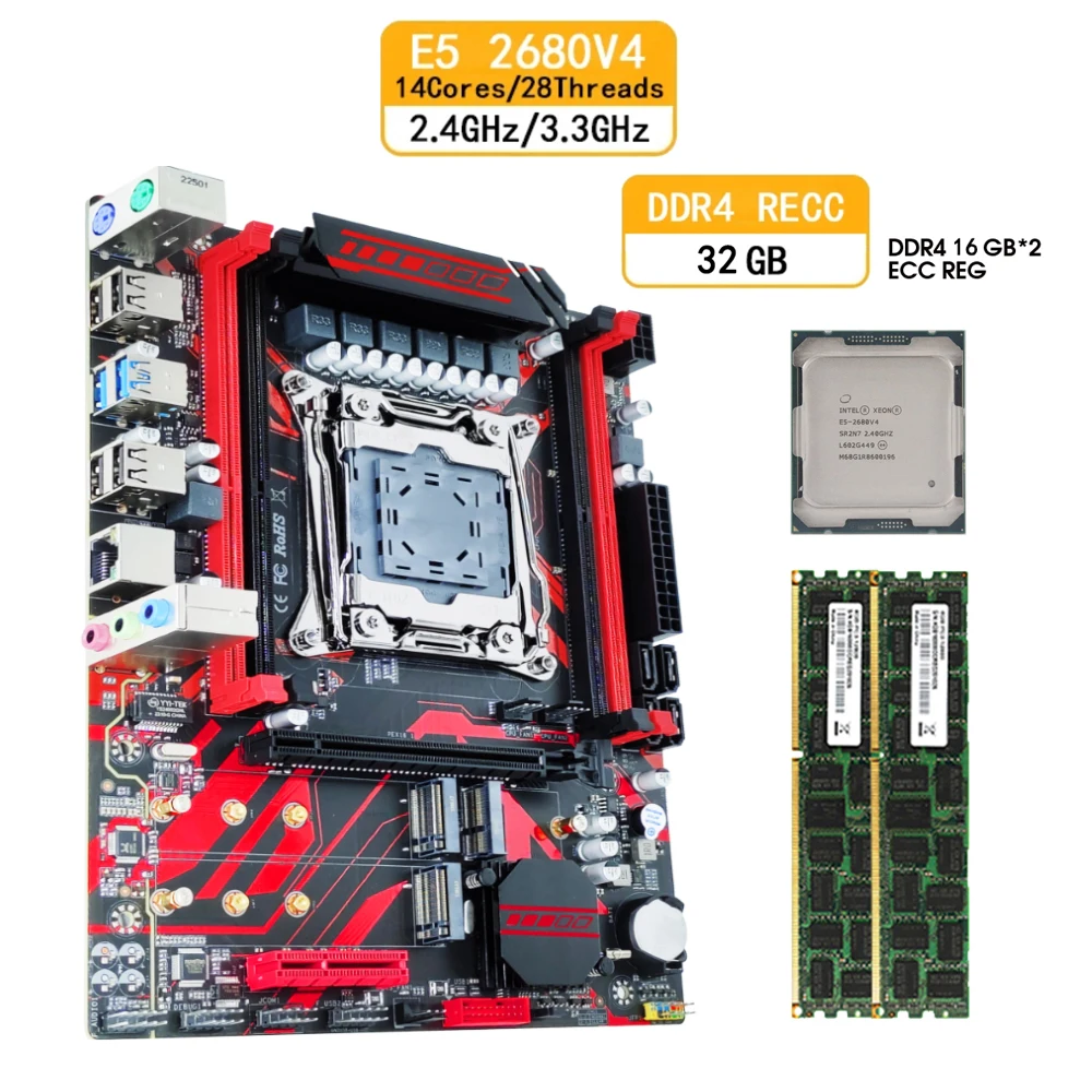 X99 Motherboard Combo Set with Xeon E5 2680 V4 CPU Processor DDR4 32GB 2 X 16GB 2133MHz Memory REG ECC RAM