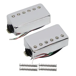 FLEOR Set of Chrome LP Electric Guitar Humbucker Pickup Ceramic Magnet Neck Bridge Pickups 4-Wires Guitar Parts