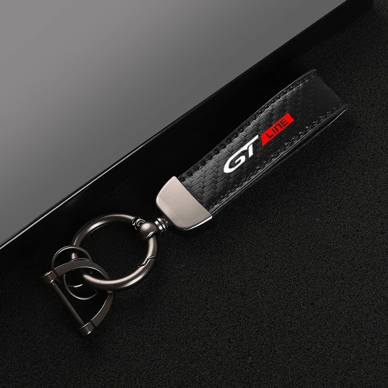 Leather Carbon Fiber Car Rings Keychain Zinc Alloy Keyrings For Peugeot gt gti gtline 508 5008 3008 208 2008 308 car