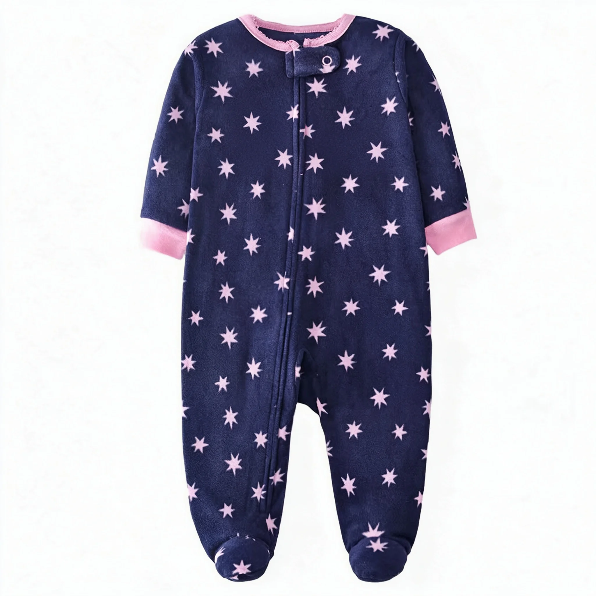Girls Baby Footed Bodysuit Warm Polar Fleece Star Print Zipper Romper for Infant 3-12M