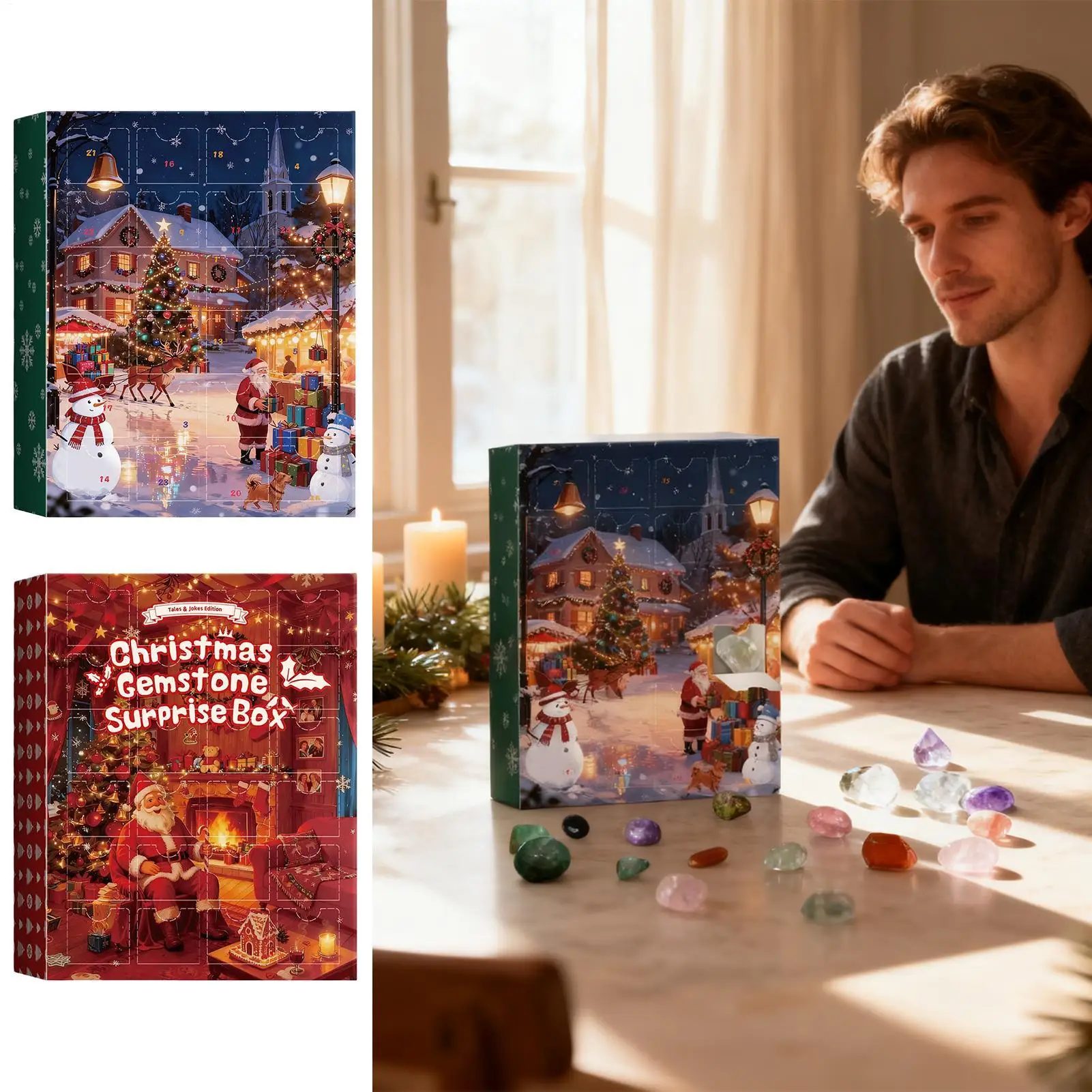 

Рождественский адвент-календарь, износостойкие кристаллы, слепая коробка, 24 сетки, обратный отсчет, руда, хрустальная коробка с драгоценными камнями, коллекция, Рождественский подарок