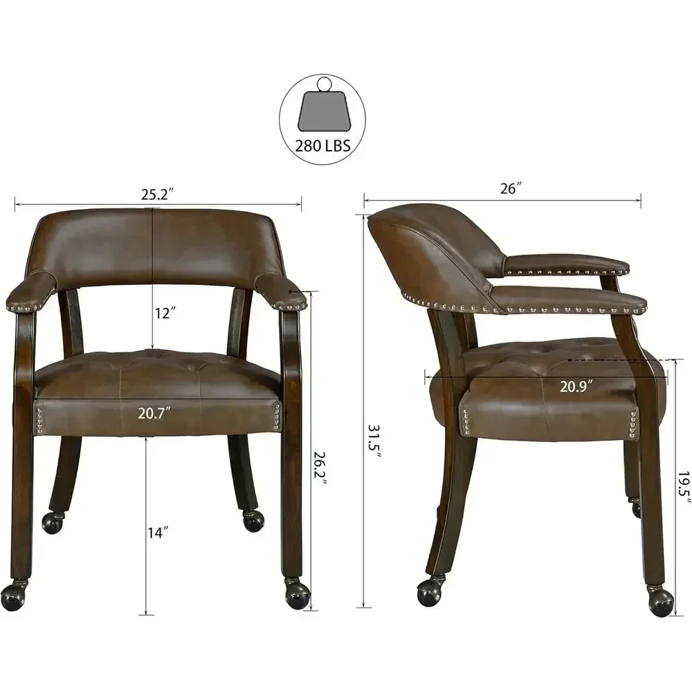 Caster-Equipped Wooden Office Desk Chair with Padded Upholstery and Arms