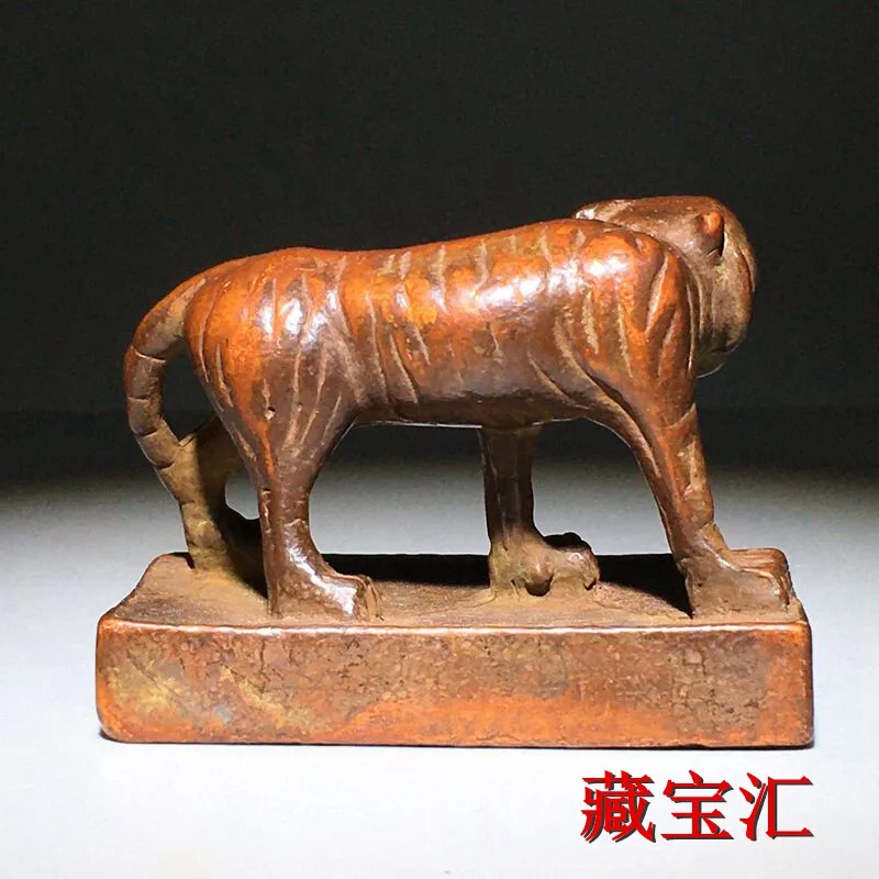 Old Collection Antique Bronze Collection Purple Copper Twelve Zodiac Tiger Seal Vintage Carved Copper Seal for Home Office