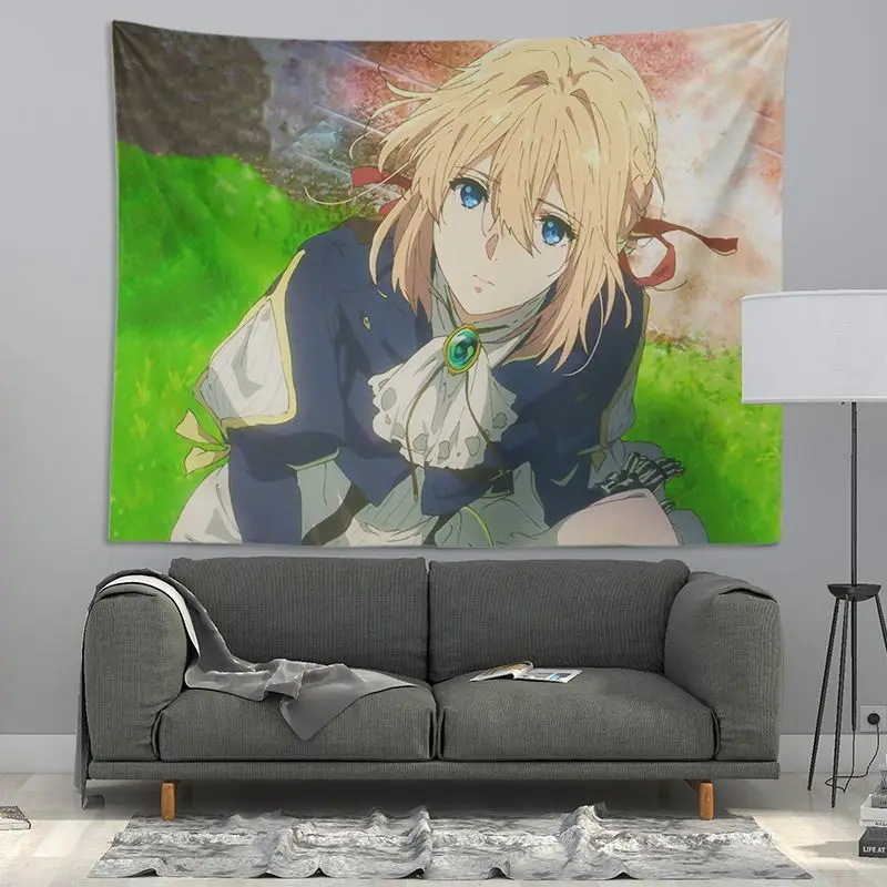 VIKAMA Violet Evergarden Anime Girl Tapestry, Print Wall Hanging, Kawaii Aesthetic Decor for Dorm Bedroom Game Room