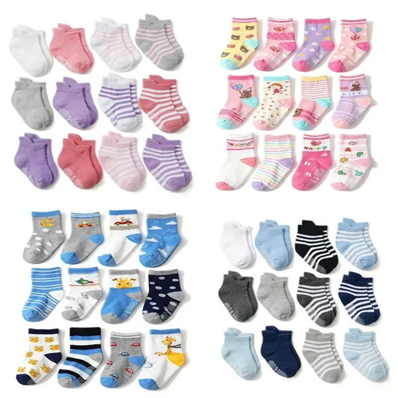 12pairs/Lot Kids Cotton Sock Baby Floor Socks Boy Gril Child Short Socks Non-Slip For 1-5 Years