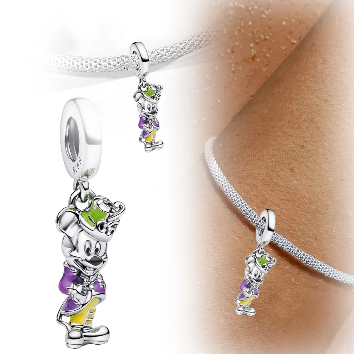 

MINISO Disney стерлингового серебра 925 пробы Микки Джентльмен Шарм подходят оригинальные браслеты для женщин ювелирные изделия своими руками аксессуары F964