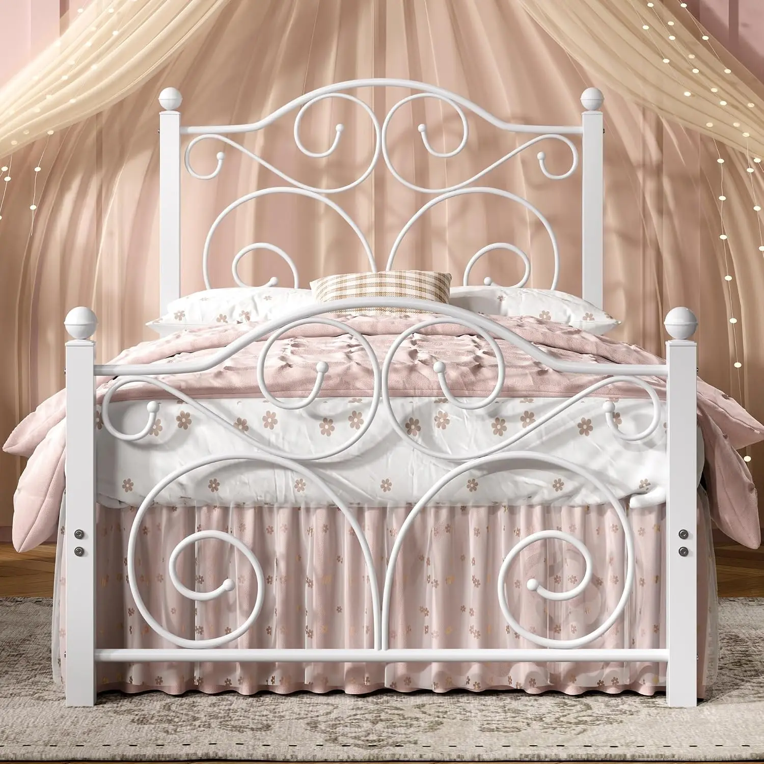 Twin Size Bed Frame Headboard Footboard Heavy Duty Metal Slat Support Platform Mattress Foundation No Box Spring Needed Easy Ass