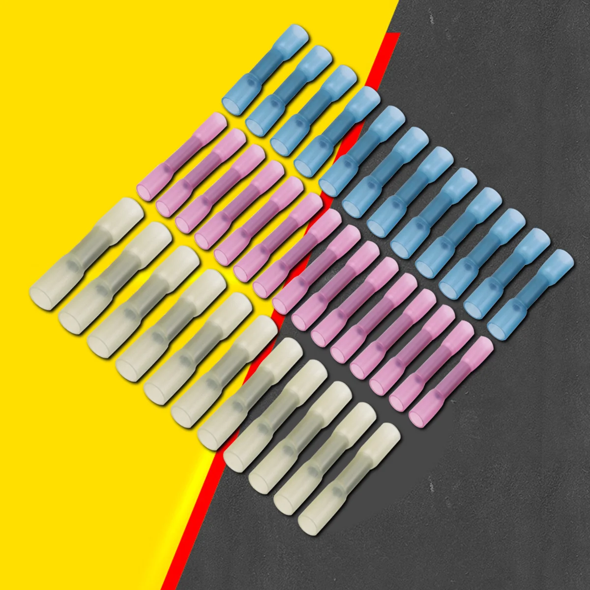 

50Pcs Heat Shrinkable Butt Connectors Insulated Waterproof Wire Terminals for Damp Conditions Three Size Connector Kit