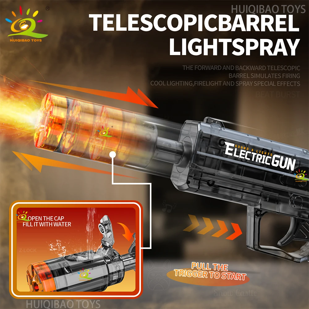 HUIQIBAO USP Elektryczny pistolet automatyczny z diodami LED, pistolet wystrzeliwujący dym, zabawka z automatycznym czujnikiem i światłem, pistolet do zabawy na zewnątrz dla dorosłych