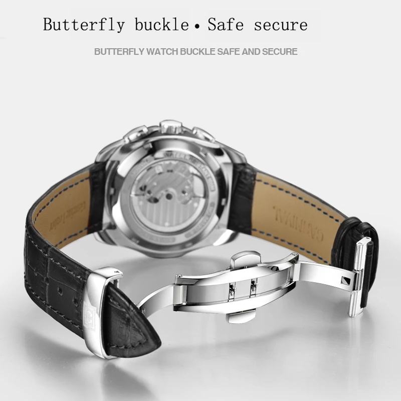 New CARNIVAL Multifunction Dial Watch Men 3ATM Waterproof Leather Strap Mens Automatic Mechanical Watches Reloj Hombre