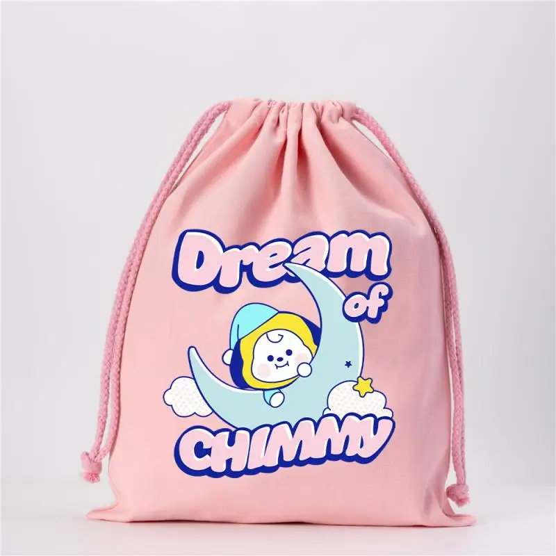 Anime Peripheral Bt21 Cartoon Cute Bundle Pocket Colorful Drawstring Bag Shoe Bag Canvas Storage Bag Gift for Friends