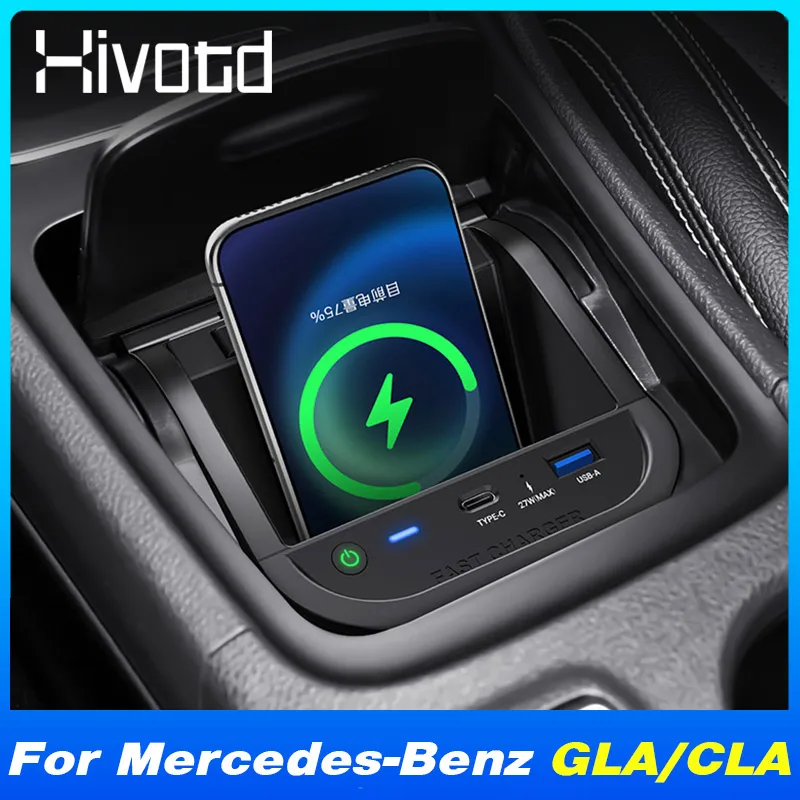 Car Wireless Charger 15w Mobbile Phone Fast Charging Panel Pad For Mercedes Benz CLA 200/GLA X156 2013-2019 Accessories