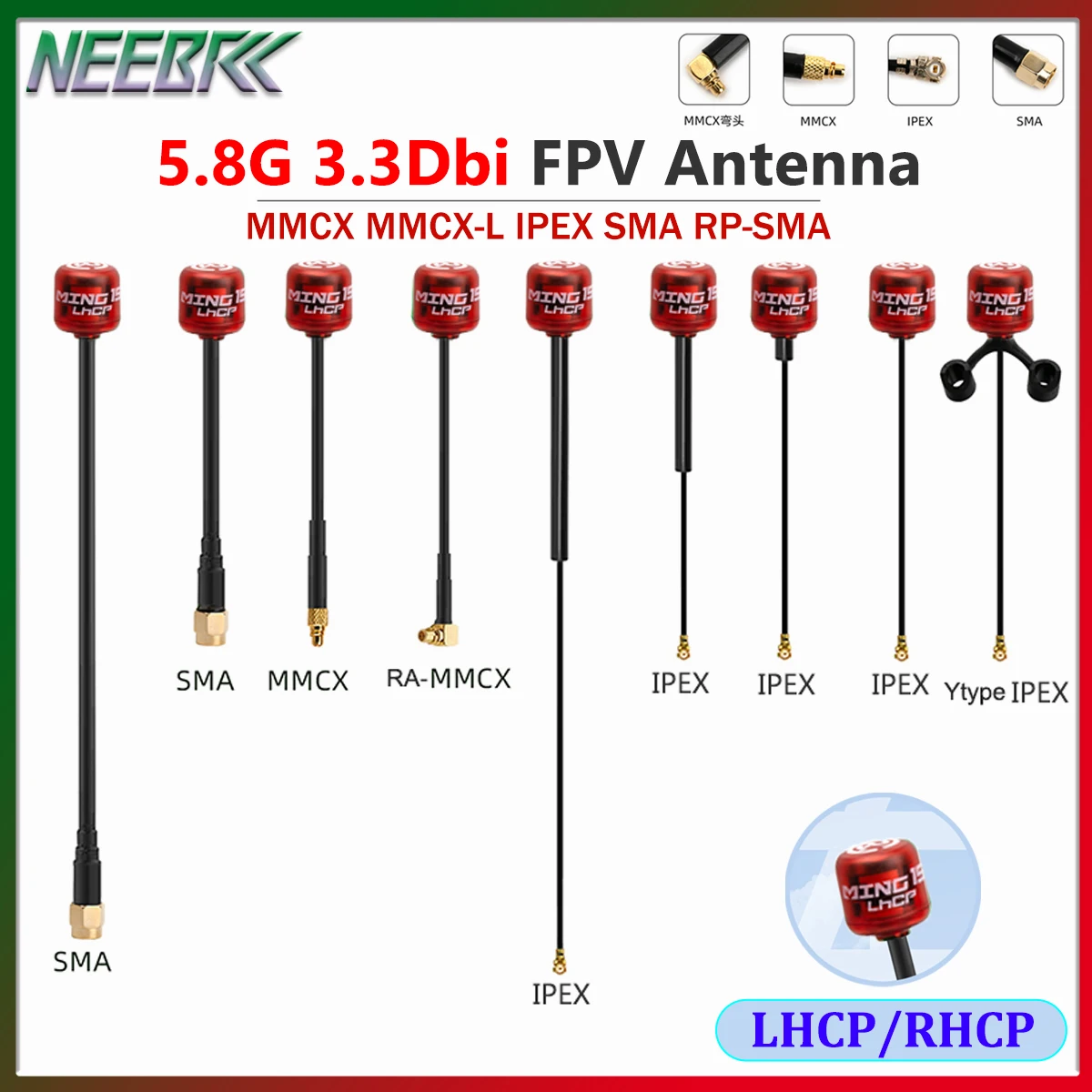 NEEBRC 5.8GHz 3.3Dbi FPV Antenna LHCP/RHCP SMA MMCX MING15 VTX Antenna for Long Range RC Freestyle FPV Racing Drone DIY Parts