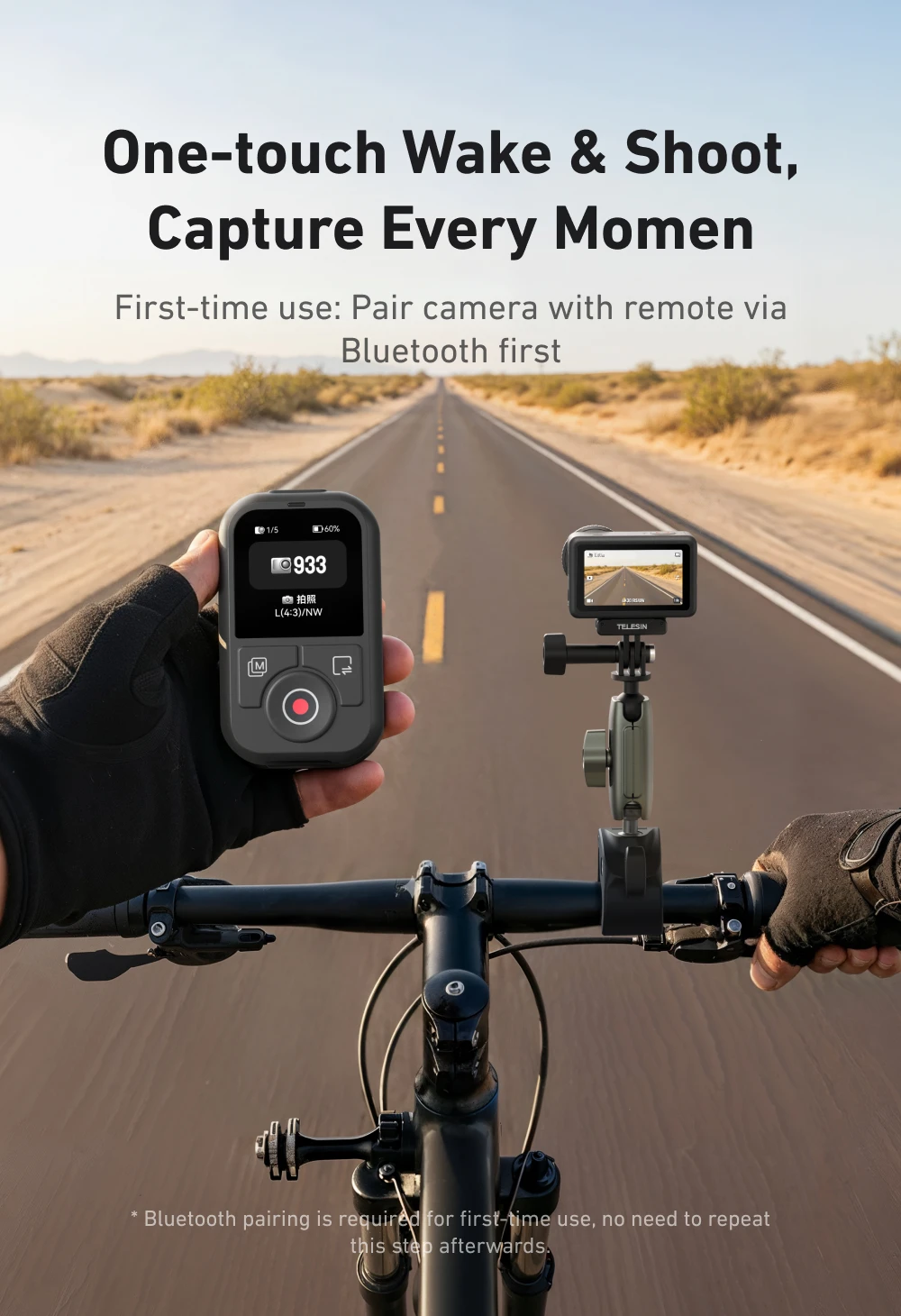 TELESIN 60M T13 Smart Bluetooth-kompatible Fernbedienung mit Handschlaufe und Bildschirmanzeige für DJI OSMO Action 6 5pro 4 OSMO 360 – Detail 6