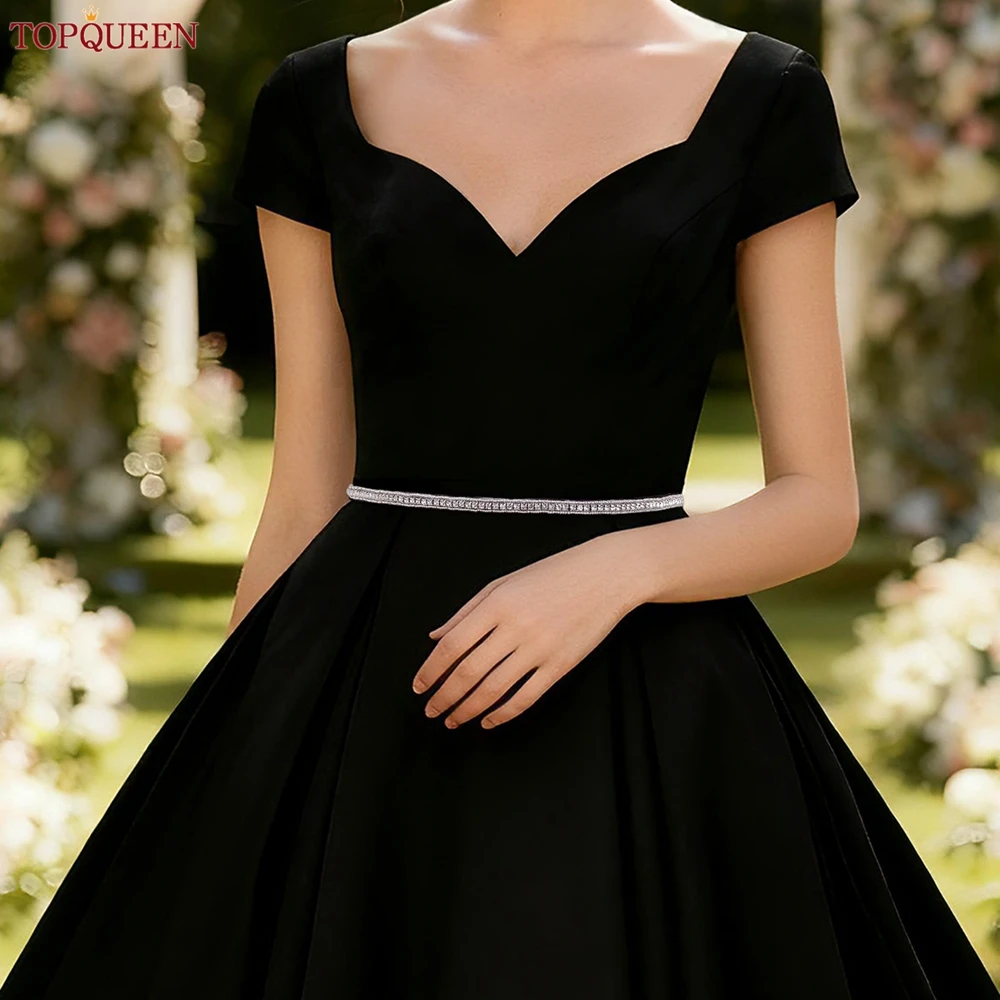 TOPQUEEN Handmade Rhinestone Belt Thin Wedding Dress Accessories Bridal Bridesmaid Sash Women Gown Decoration Girdles S217