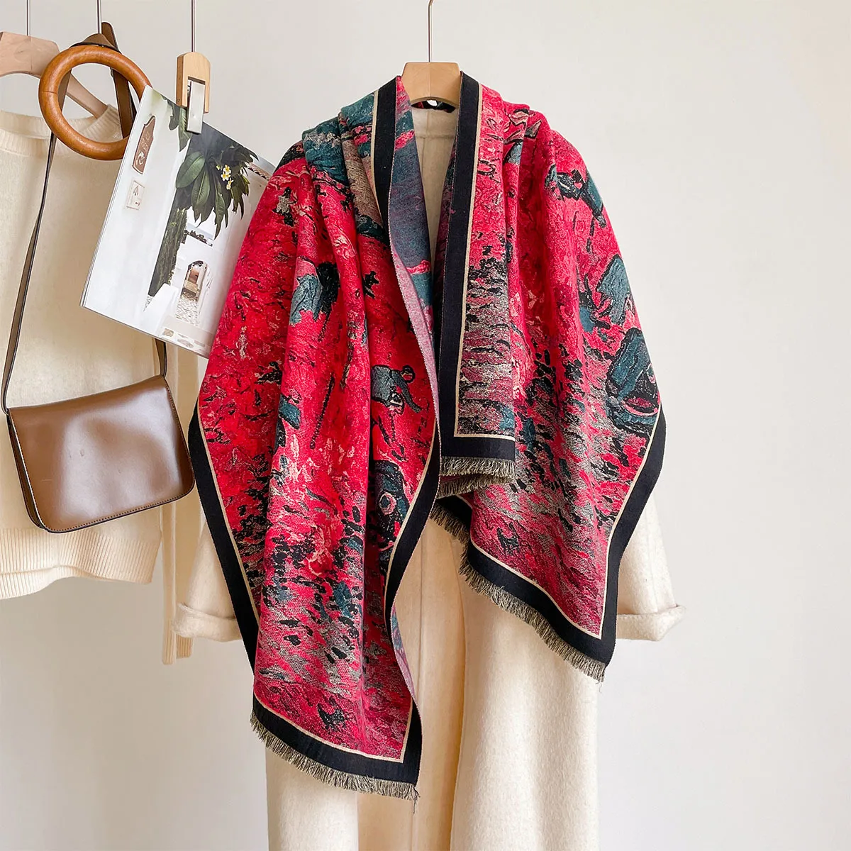 2026 Oil Painting Scarf Women Faux Cashmere Shawl Wrap Luxury New Winter Thick Warm Scarves Fashion Scarf Neckerchief Designer