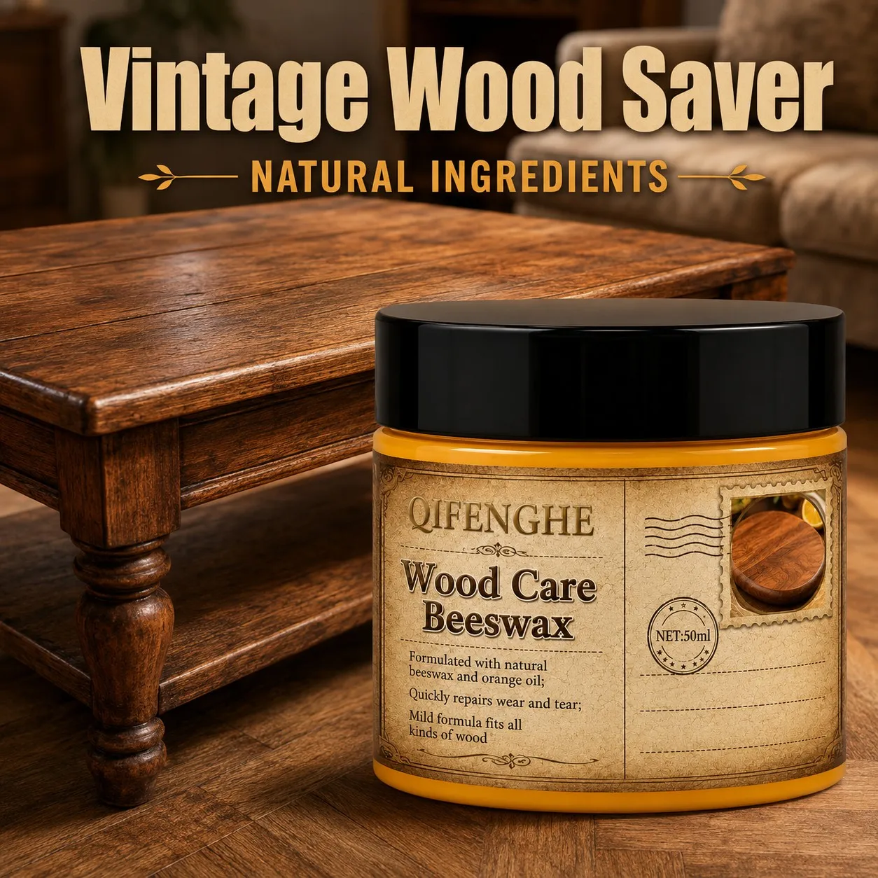 50ml QIFENGHE Wood Care Beeswax Natural Wood Furniture Polish Repairing Wax for Wooden Floor Table Cabinet Daily Maintenance