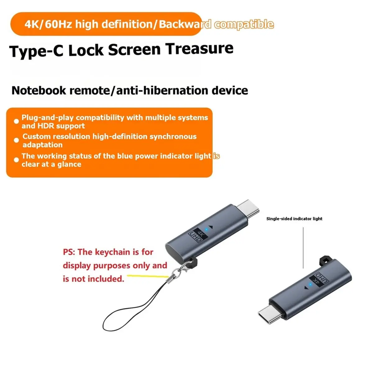 Dynamic Type-C 4K@60Hz 1080P Virtual Display Adapter USB C DDC EDID Dummy Plug Headless Ghost Display Emulator Silver Gray