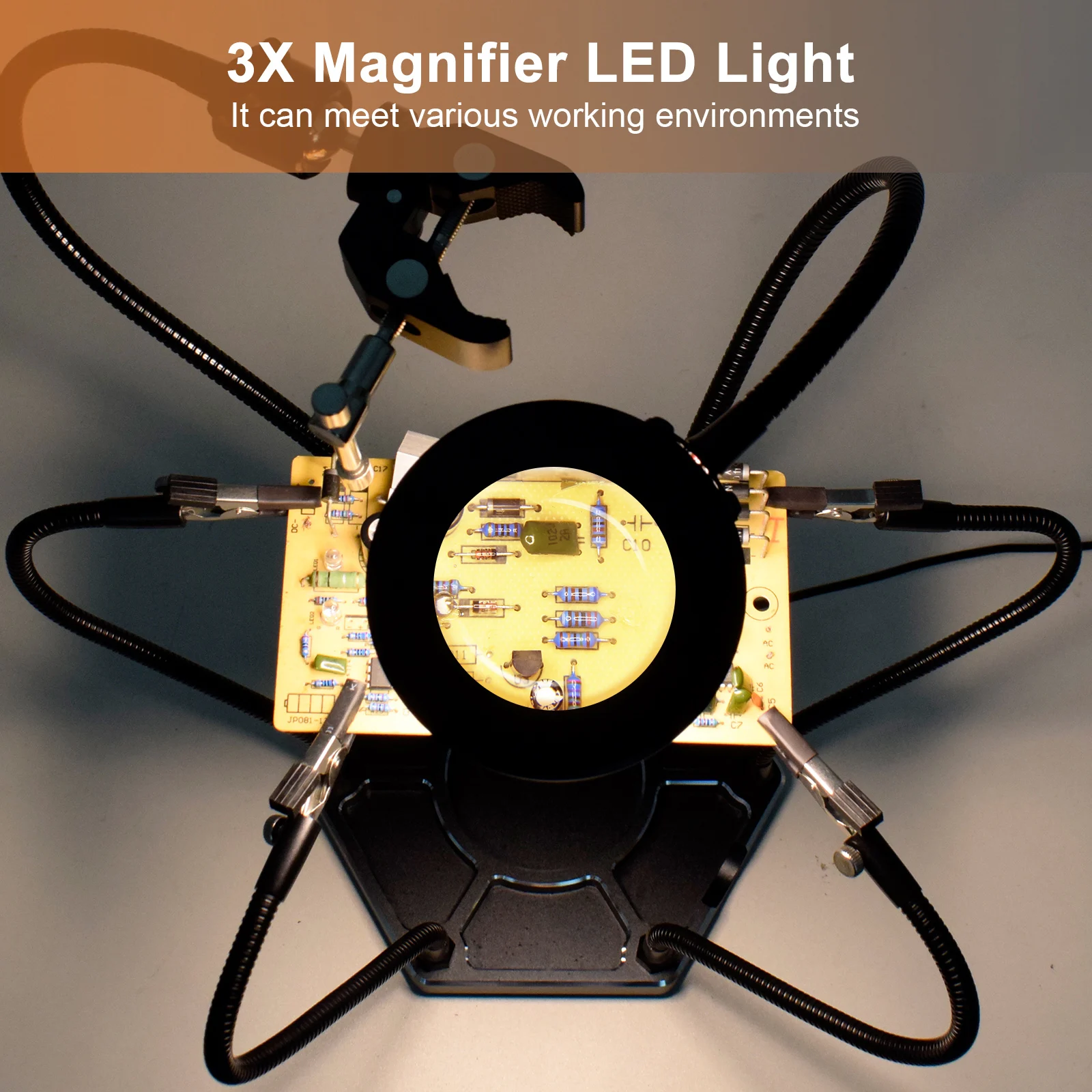 NEWACALOX Solderen Derde Handje Heteluchtpistool Stand met Lassen Tip Schoonmaken Bal 3X LED Verlichte Vergrootglas PCB Houder