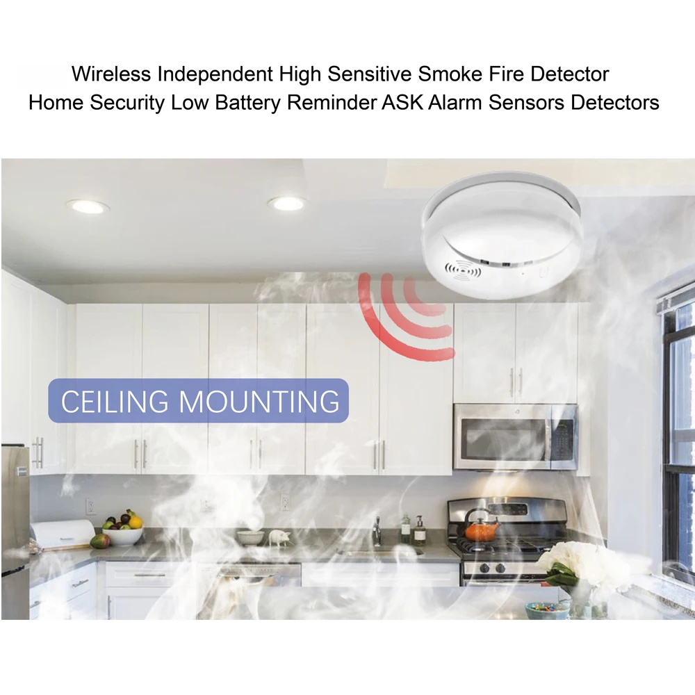 433MHz Wireless Fire Protection Smoke alarm Detector Alarm Sensors Work with Tuya WIFI GSM home security Alarm Systems