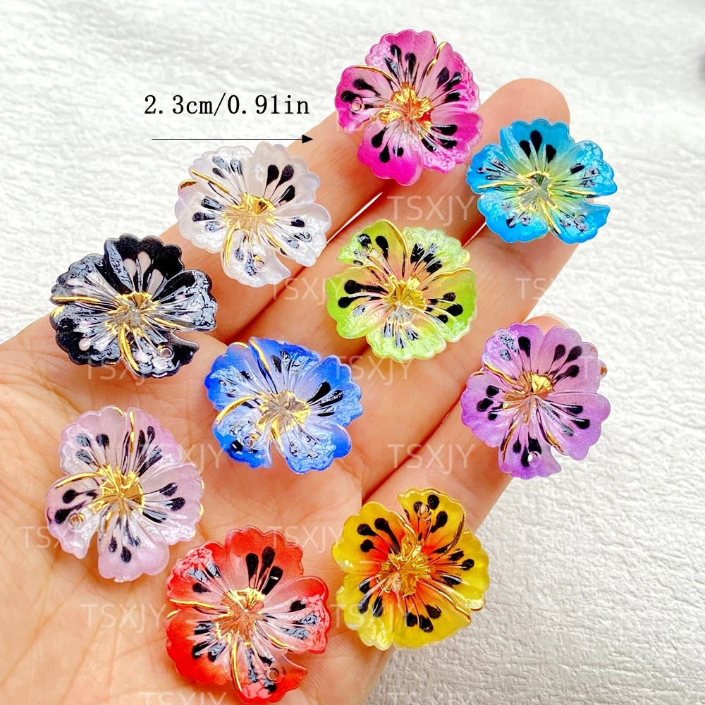 10pcs Acrylic 3D Colored Three-dimensional flower with a hole Flatback Rhinestone Figurines DIY Wedding Scrapbook Decor Crafts