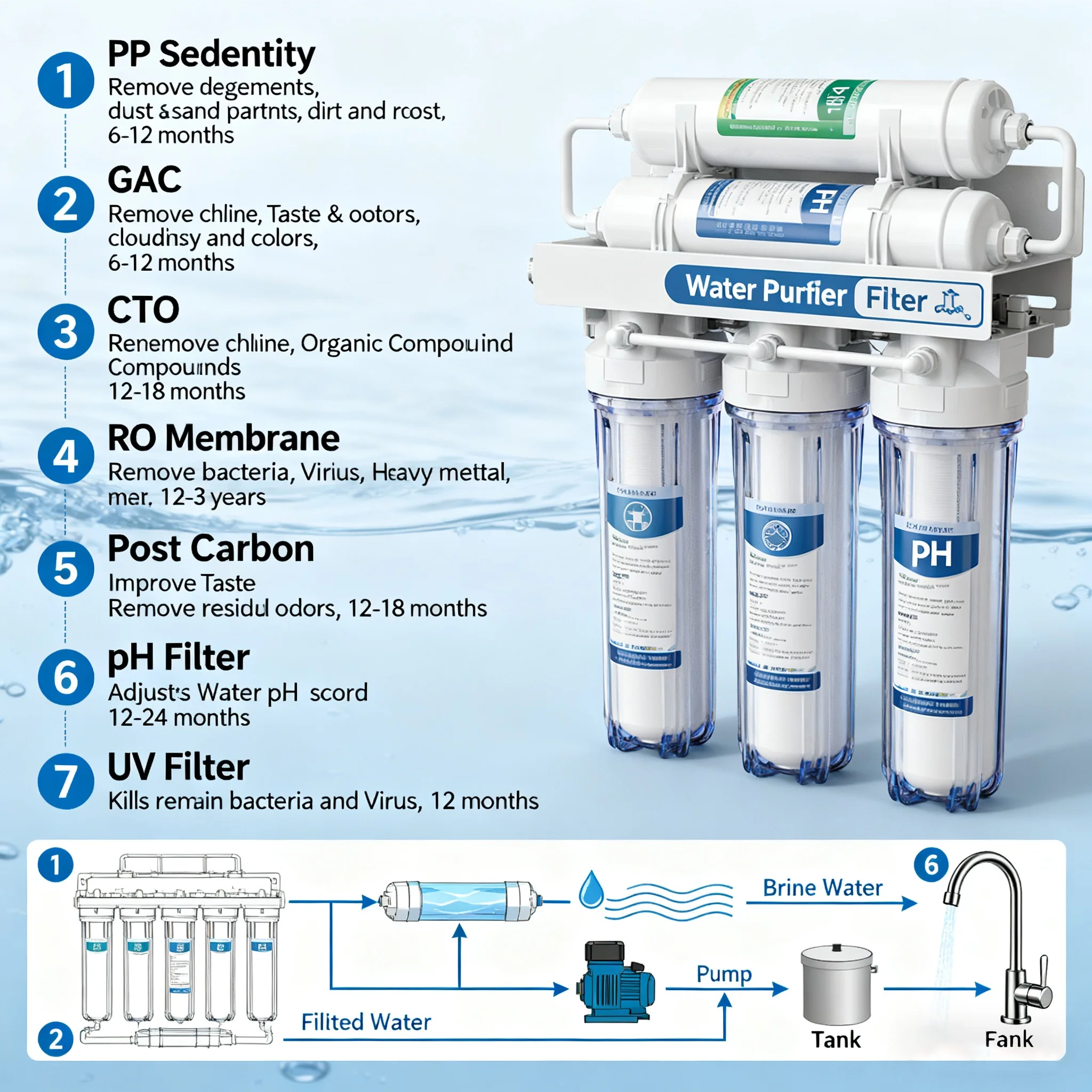 نظام تصفية المياه المحمول 5 مراحل RO مع صنبور 75GPD قدرة تنقية بالوعة بدون خزان للاستخدام المنزلي شقة سيارة المطبخ