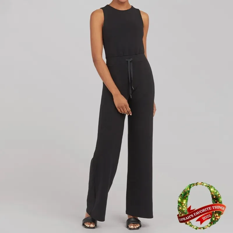 

Women Jumpsuits Overalls One Piece Sleeveless Rompers Solid Color Wide Leg Pants Slight Strech Office Lady Spliced Loose Fit