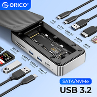 ORICO USB 3.2 Docking Station M.2 SSD Enclosure SATA NVMe M2 External Case Solid State Disk Drive Storage Box HDMI Video RJ45